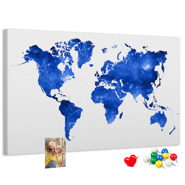 Pizarra de corcho Mapa del mundo en acuarela azul