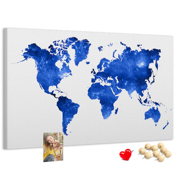 Pizarra de corcho Mapa del mundo en acuarela azul