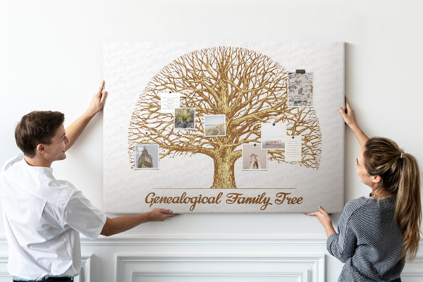 Tablero de anuncios Un árbol genealógico con ramas ramificadas