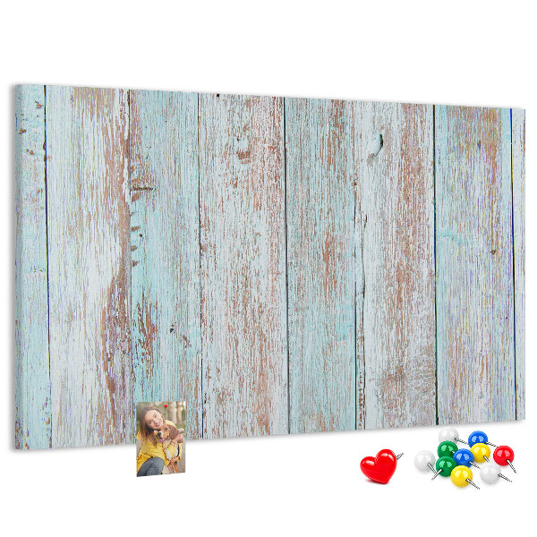 Tablero de corcho decorado Tablas antiguas en tonos azules.