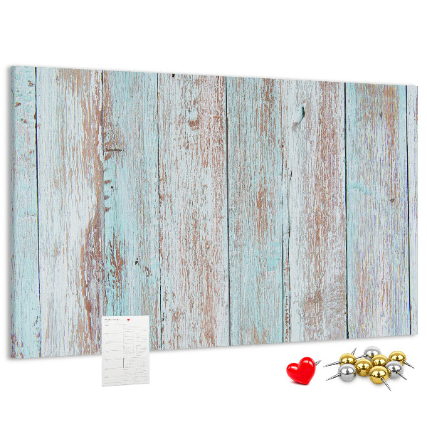 Tablero de corcho decorado Tablas antiguas en tonos azules.