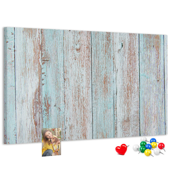 Tablero de corcho decorado Tablas antiguas en tonos azules.