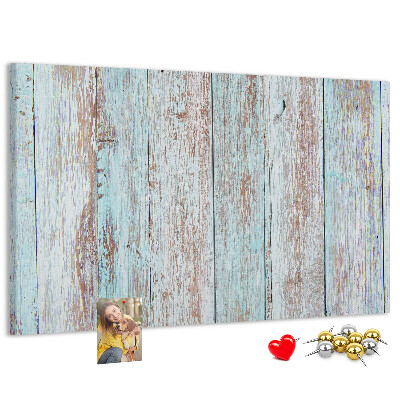 Tablero de corcho decorado Tablas antiguas en tonos azules.