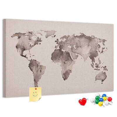 Tablero de anuncios Mapa del mundo en tonos marrones.