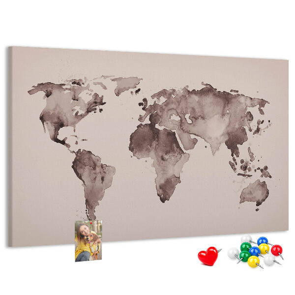 Tablero de anuncios Mapa del mundo en tonos marrones.