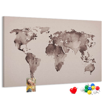 Tablero de anuncios Mapa del mundo en tonos marrones.