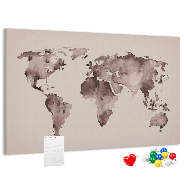 Tablero de anuncios Mapa del mundo en tonos marrones.