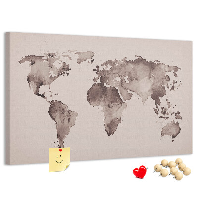 Tablero de anuncios Mapa del mundo en tonos marrones.