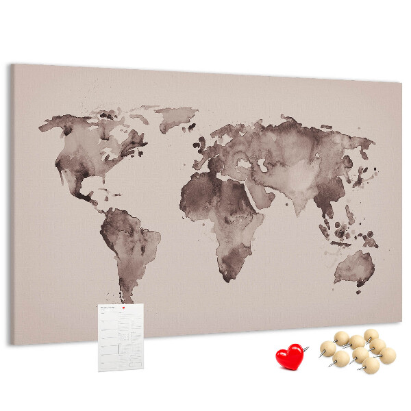 Tablero de anuncios Mapa del mundo en tonos marrones.