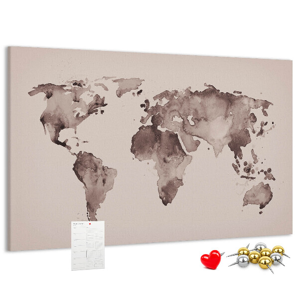 Tablero de anuncios Mapa del mundo en tonos marrones.