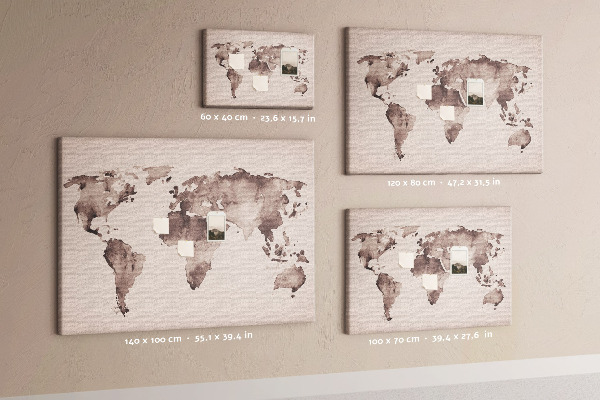 Tablero de anuncios Mapa del mundo en tonos marrones.
