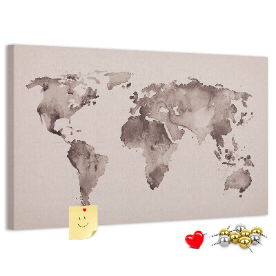 Tablero de anuncios Mapa del mundo en tonos marrones.