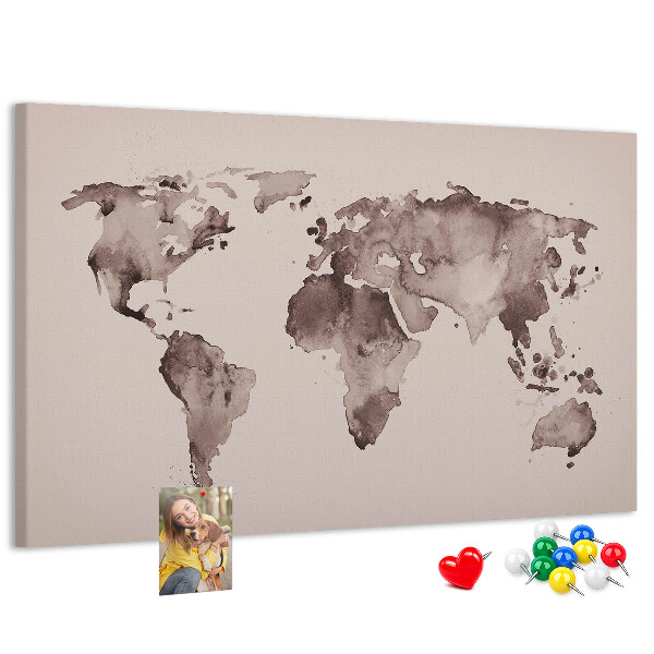 Tablero de anuncios Mapa del mundo en tonos marrones.