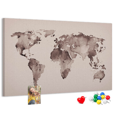 Tablero de anuncios Mapa del mundo en tonos marrones.