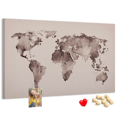 Tablero de anuncios Mapa del mundo en tonos marrones.