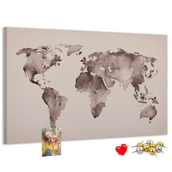 Tablero de anuncios Mapa del mundo en tonos marrones.