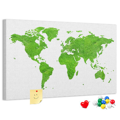 Pizarra de corcho Mapa del mundo verde con césped.