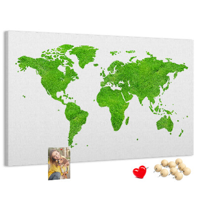 Pizarra de corcho Mapa del mundo verde con césped.