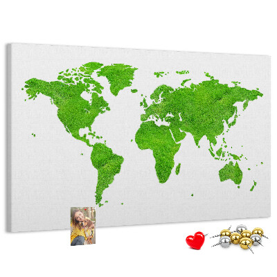Pizarra de corcho Mapa del mundo verde con césped.