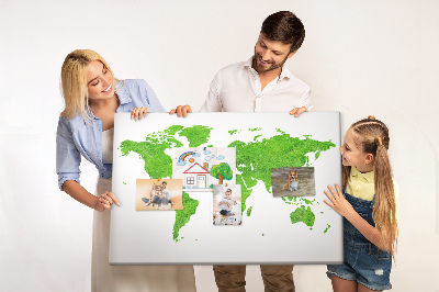 Pizarra de corcho Mapa del mundo verde con césped.