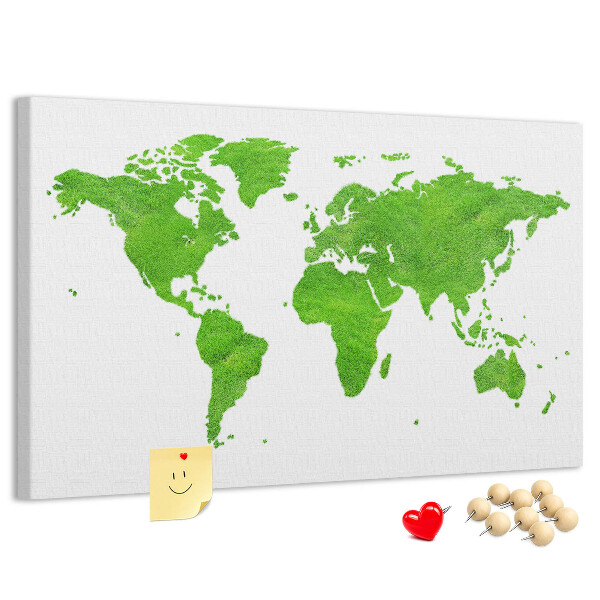 Pizarra de corcho Mapa del mundo verde con césped.