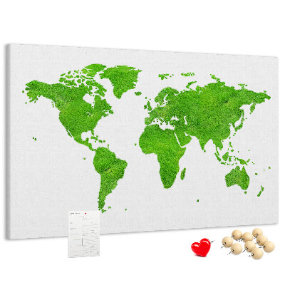 Pizarra de corcho Mapa del mundo verde con césped.