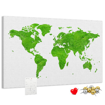 Pizarra de corcho Mapa del mundo verde con césped.