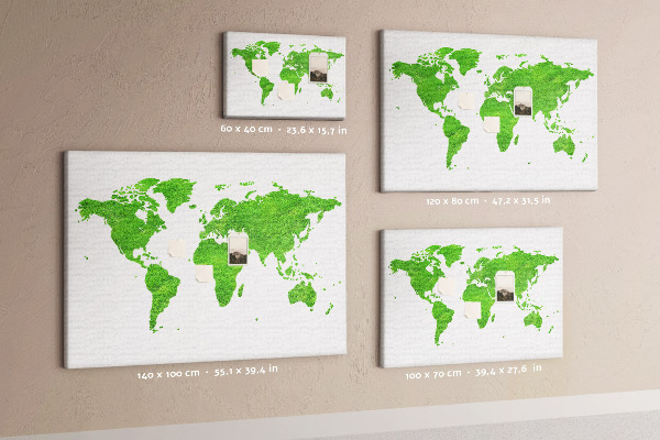 Pizarra de corcho Mapa del mundo verde con césped.