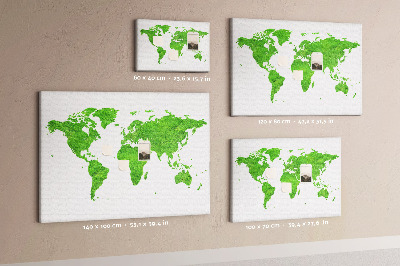Pizarra de corcho Mapa del mundo verde con césped.