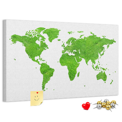 Pizarra de corcho Mapa del mundo verde con césped.