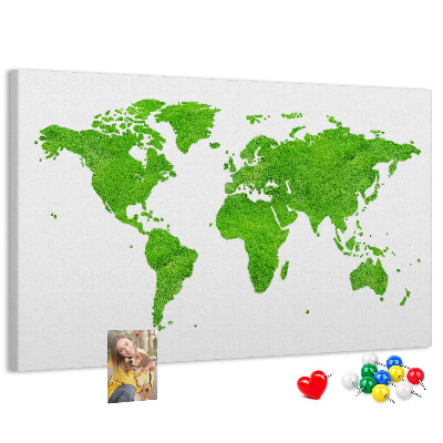 Pizarra de corcho Mapa del mundo verde con césped.