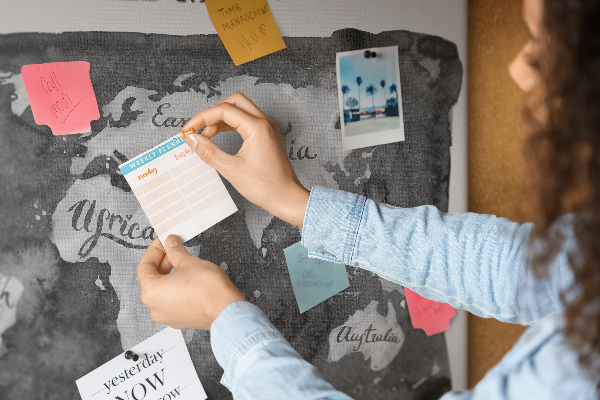 Tablero de corcho decorado Mapa del mundo en tonos de gris