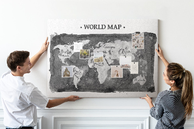 Tablero de corcho decorado Mapa del mundo en tonos de gris