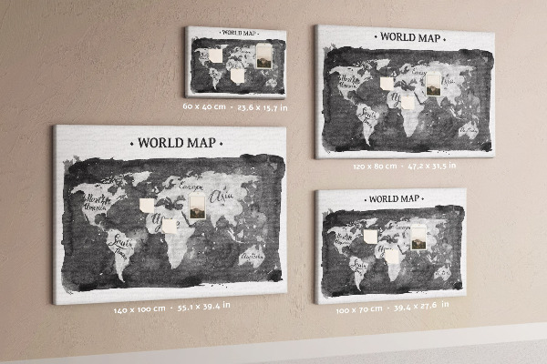 Tablero de corcho decorado Mapa del mundo en tonos de gris