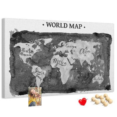 Tablero de corcho decorado Mapa del mundo en tonos de gris
