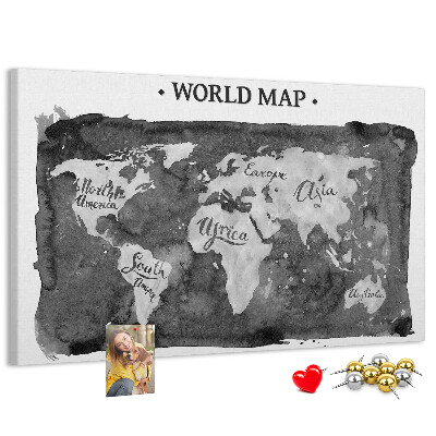 Tablero de corcho decorado Mapa del mundo en tonos de gris