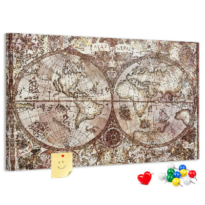 Tablero de anuncios Mapa del mundo antiguo con motivos náuticos.
