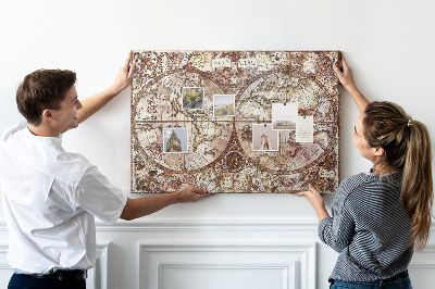 Tablero de anuncios mapa del mundo antiguo con motivos náuticos