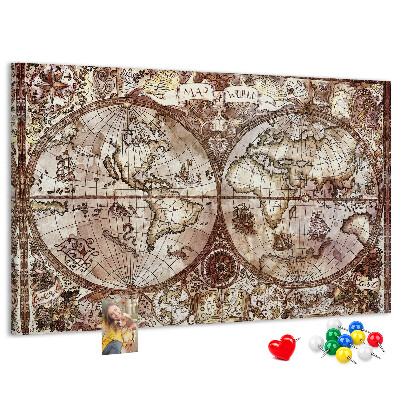 Tablero de anuncios mapa del mundo antiguo con motivos náuticos