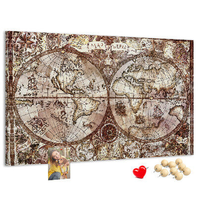 Tablero de anuncios mapa del mundo antiguo con motivos náuticos