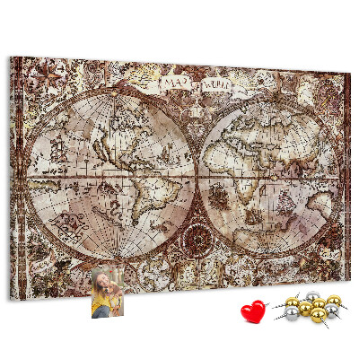 Tablero de anuncios mapa del mundo antiguo con motivos náuticos