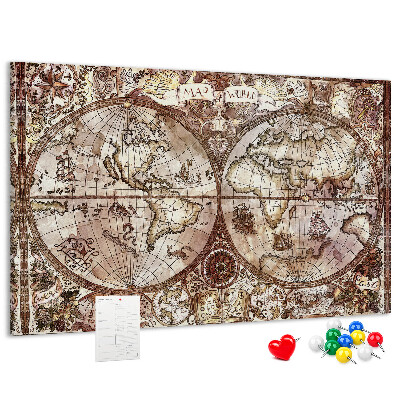 Tablero de anuncios mapa del mundo antiguo con motivos náuticos