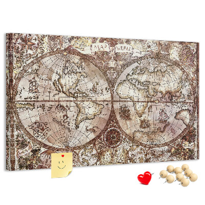 Tablero de anuncios mapa del mundo antiguo con motivos náuticos