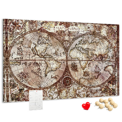 Tablero de anuncios mapa del mundo antiguo con motivos náuticos
