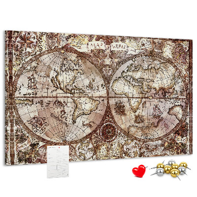 Tablero de anuncios mapa del mundo antiguo con motivos náuticos