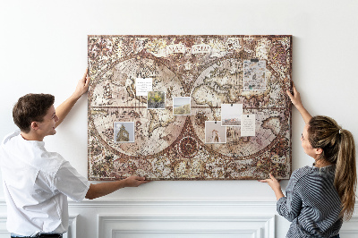 Tablero de anuncios mapa del mundo antiguo con motivos náuticos