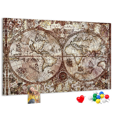 Tablero de anuncios mapa del mundo antiguo con motivos náuticos