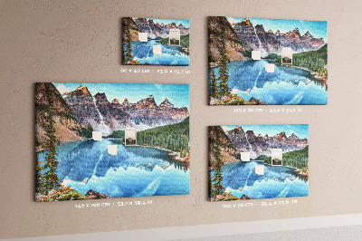 Tablero de corcho decorativo paisaje de montaña reflejado en el lago