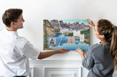 Tablero de corcho decorativo paisaje de montaña reflejado en el lago