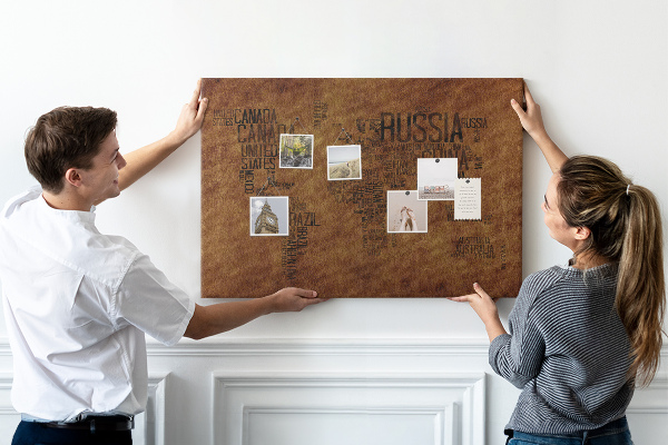 Tablero de corcho decorativo diseño de mapa del mundo con nombres de países